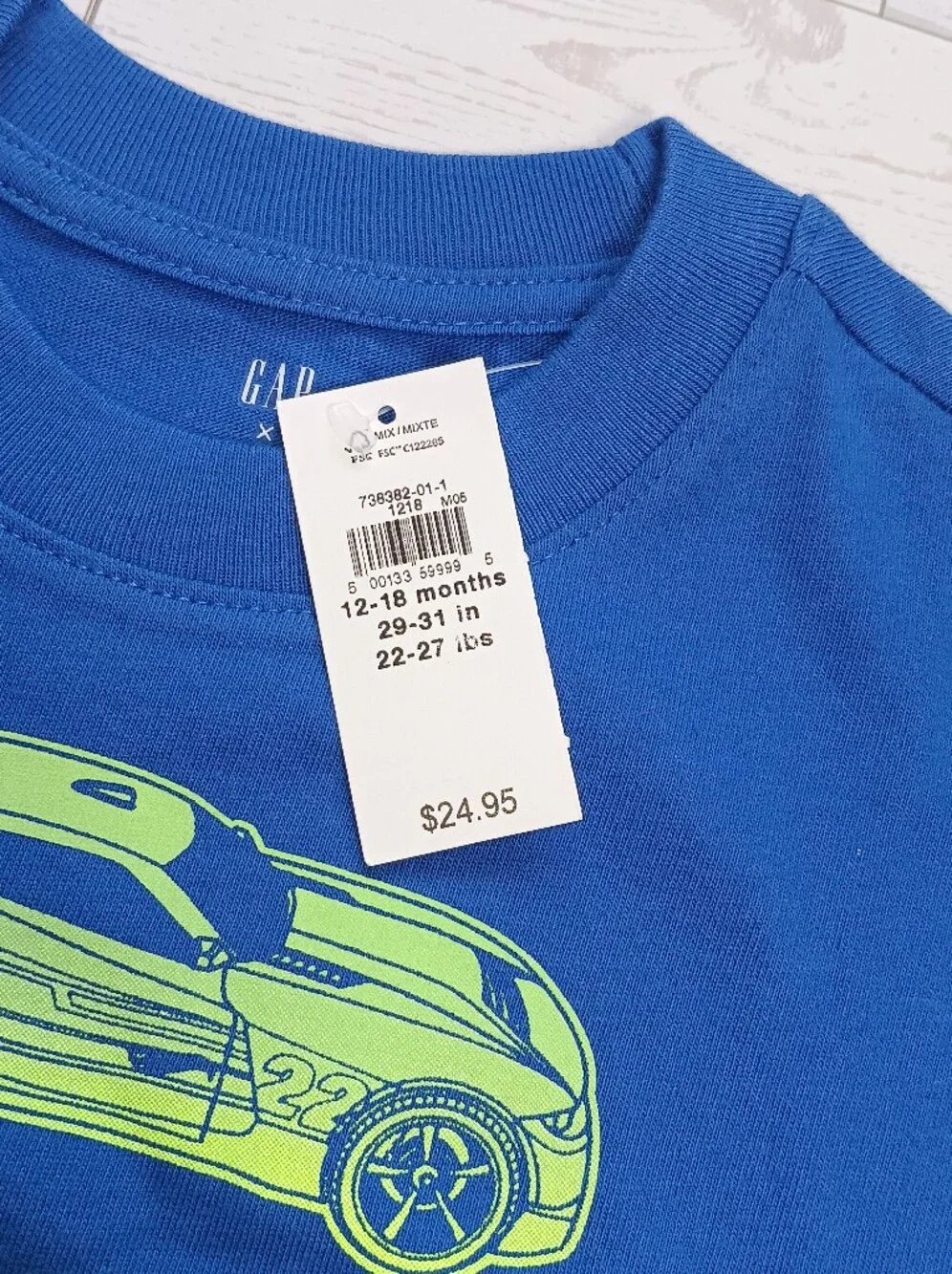 NWT  Baby Gap x Hotwheels Toddler Boy's Graphic Print Shirt Short Sleeve 12-18 M